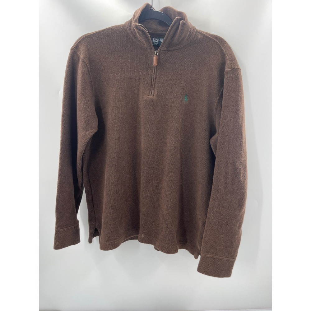 Polo Ralph Lauren Mens Brown Cotton Quarter Zip Pullover Sweater Size M